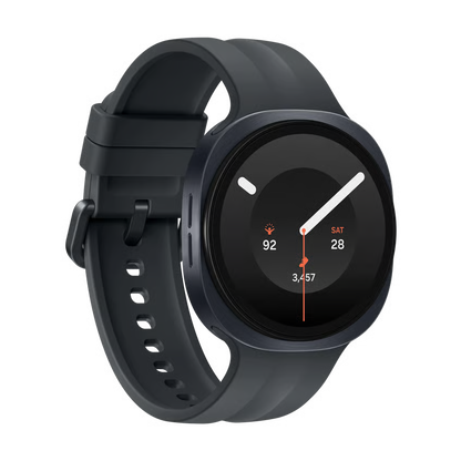 Samsung Galaxy Watch9 40 mm Bluetooth i grafitfarve med rund berøringsskærm og silikonrem.