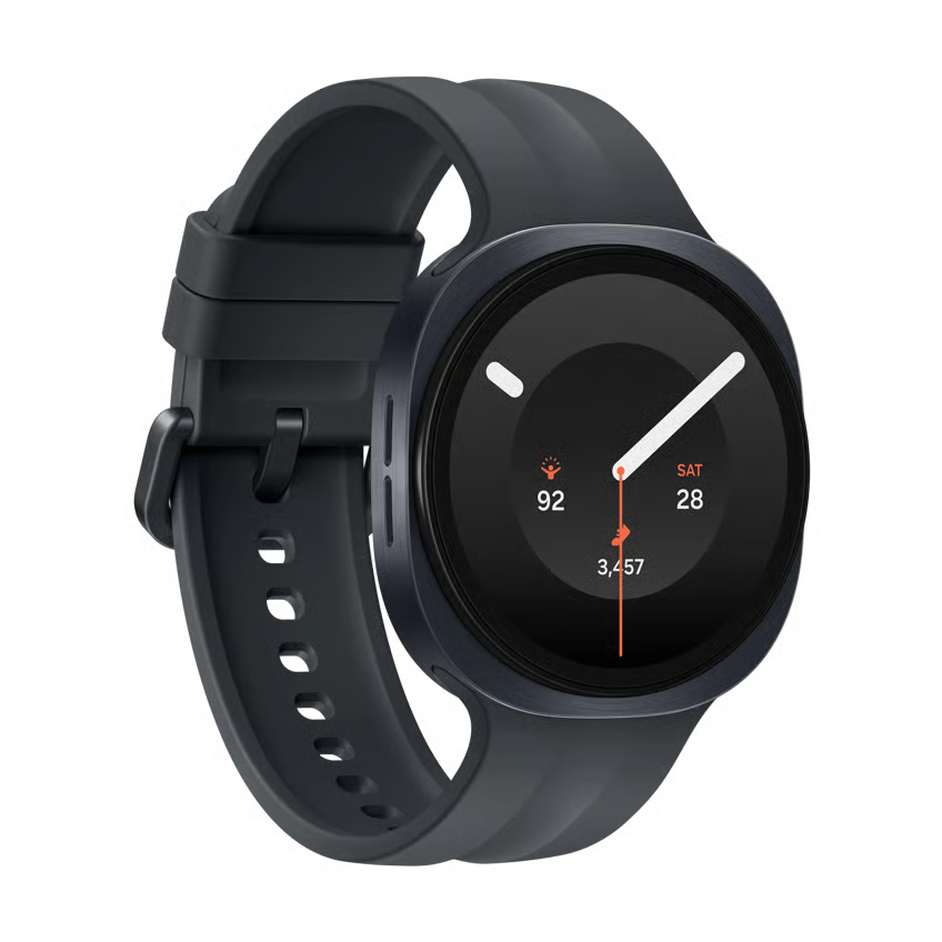 Samsung Galaxy Watch9 40 mm, grafit, Bluetooth + 4G (eSIM), rund berøringsskærm og silikonrem med sundhedsovervågning.