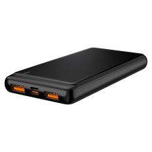 DENVER hurtigopladelig powerbank 10.000 mAh, sort, Power Delivery, med en USB-A-port og en USB-C-port, tre LED-indikatorer.