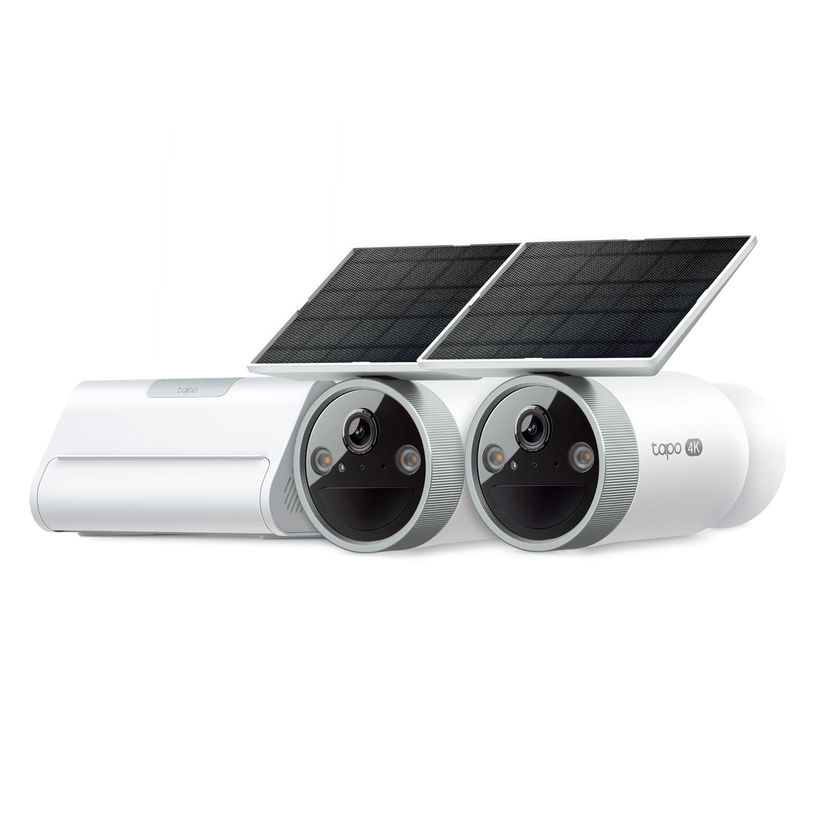TP-Link Tapo HB610 4K-kamerasæt med to solcellekameraer med solcellepaneler og trådløs hub.