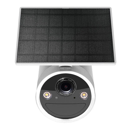 TP-Link Tapo HB610 4K-kamerasæt i hvid med solcellepanel, to LED-spotlights og linse til trådløs overvågning.