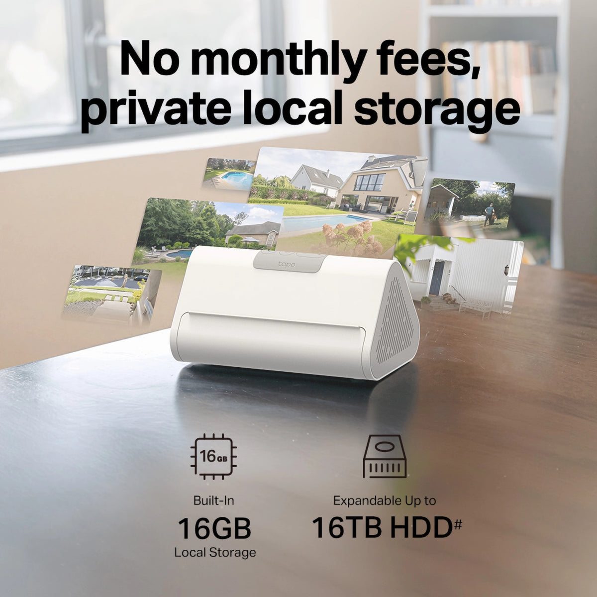 TP-Link Tapo HB610 4K-kamerasæt med to solcellekameraer og H500-hub, 16 GB lagerplads, 16 TB HDD-udvidelse og trådløs overvågning.