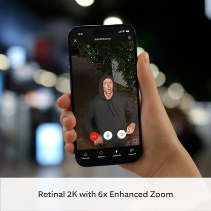 Smartphone med Retina 2K-overvågning og 6x zoom, kompatibel med Spotlight Cam-plug-in, sort.