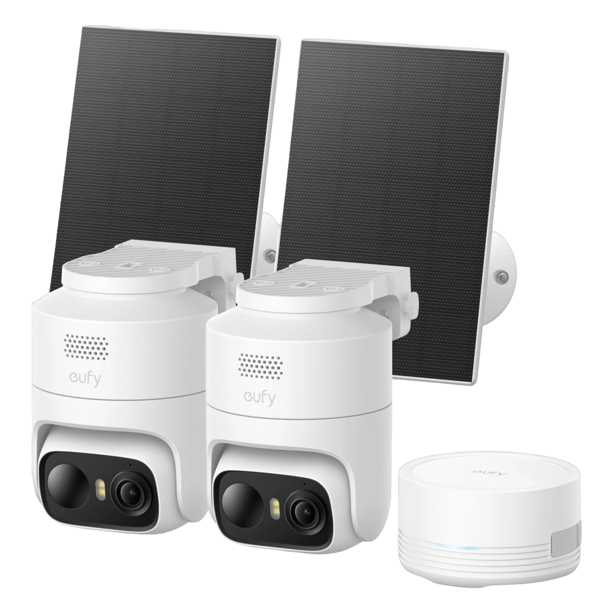 Eufy eufyCam C37 overvågningskamera, 2-pak, hvid, med HomeBase Mini, solcellepaneler, 2K-opløsning.