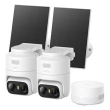 Eufy eufyCam C37 overvågningskamera, 2-pak, hvid, med HomeBase Mini, solcellepaneler, 2K-opløsning.