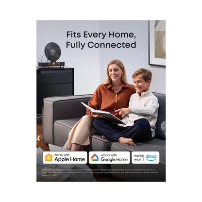 Eufy Video Doorbell S4 + Mini Chime – kompatibel med Apple Home, Google Home og Alexa – tekst: »Passer til ethvert hjem, fuldt forbundet«.