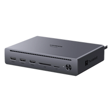Grå UGREEN Revodok Maxidock Thunderbolt 5-dockingstation 10-i-1, 120 Gbps med 3 USB-A-porte, SD- og TF-kortlæsere samt tænd/sluk-knap.
