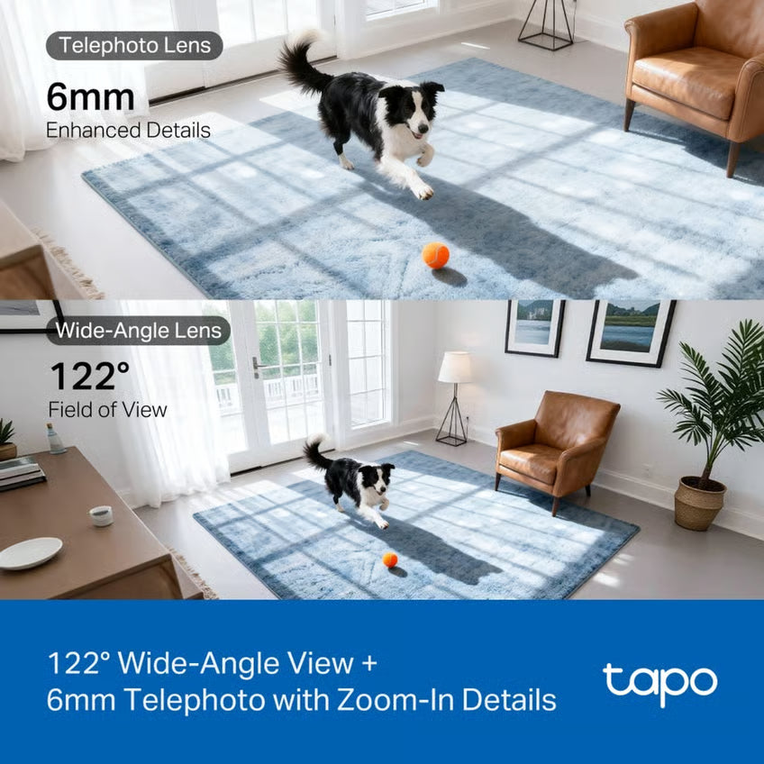 TP-Link Tapo C245D indendørskamera med dobbelt linse og AI-sporing