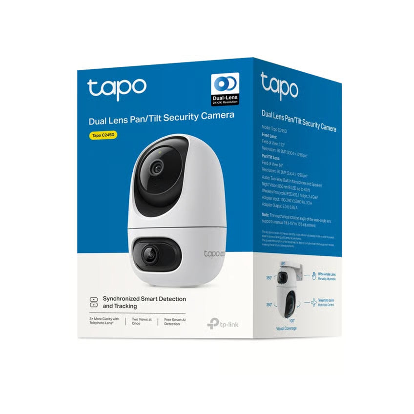 TP-Link Tapo C245D indendørskamera med dobbelt linse og AI-sporing