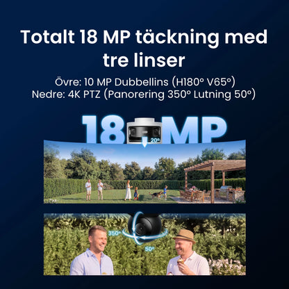Reolink OMVI 3i PoE-kamera, panorama og 4K PT-zoom, til udendørs brug, med fokus på bred dækning og høj opløsning.