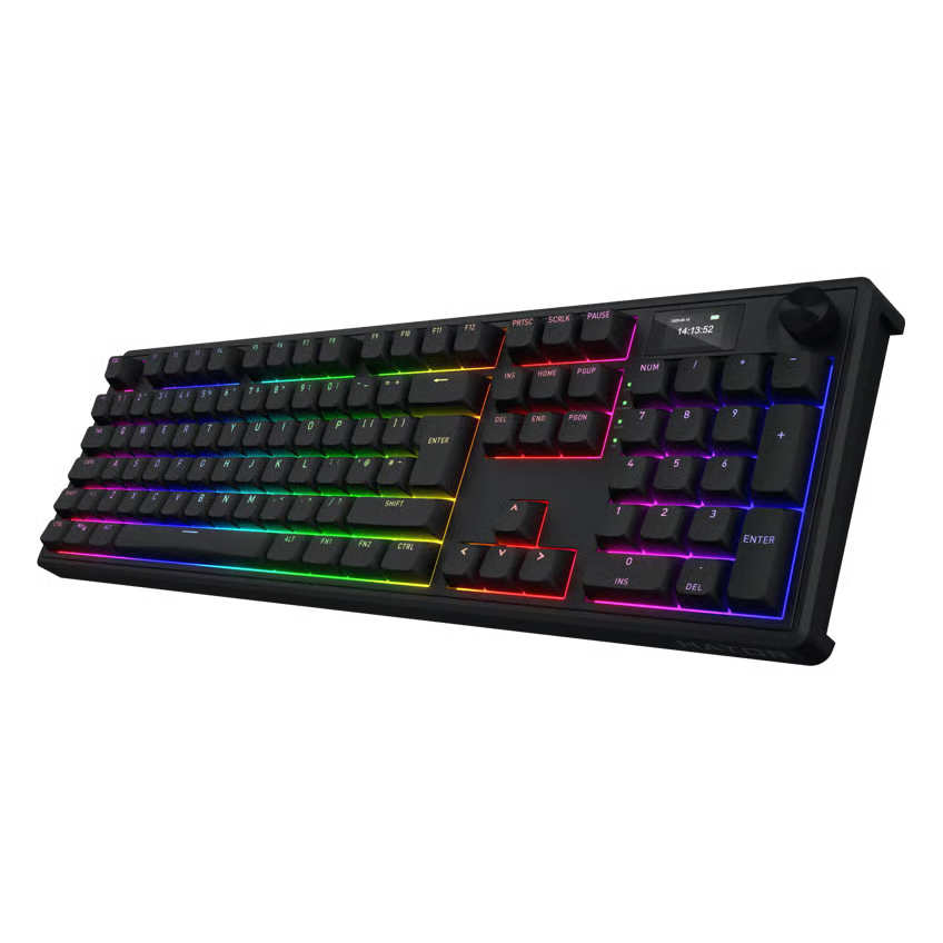 HATOR Skyfall 100 Pro trådløst gamingtastatur, sort, mekanisk RGB-belysning, lineære kontakter, regnbueeffekt.