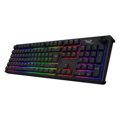 HATOR Skyfall 100 Pro trådløst gamingtastatur, sort, mekanisk RGB-belysning, lineære kontakter, regnbueeffekt.