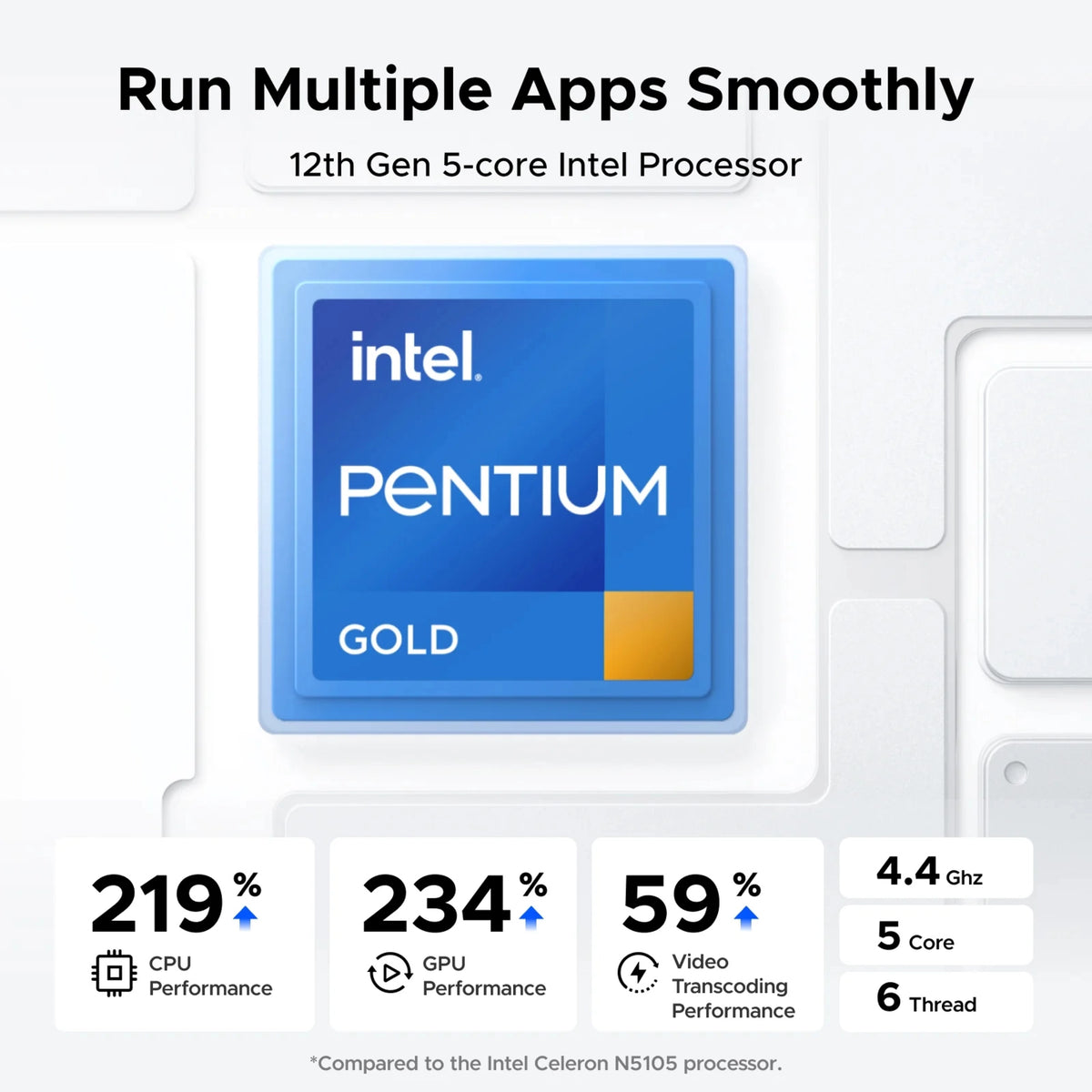 Ugreen NASync DXP4800 Plus 4-bay NAS med Intel Pentium Gold, 4,4 GHz, 5 kerner, 6 tråde og forbedret ydeevne.