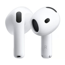 Apple AirPods 5 – hvide trådløse øretelefoner med sorte højttalergitter og sensorer, aktiv støjreduktion, inkl. trådløst opladningsetui.