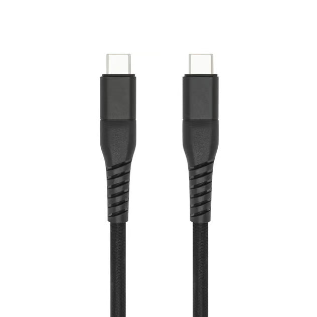 Linocell Premium Kevlar USB-C 3.2-kabel, 1 m, sort, med to sorte USB 3.2 Gen 2-stik og flettet Kevlar-kabel.