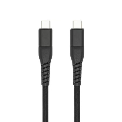 Linocell Premium Kevlar USB-C 3.2-kabel, 1 m, sort, med to sorte USB 3.2 Gen 2-stik og flettet Kevlar-kabel.