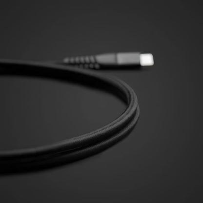 Linocell Kevlar USB-C 3.2-kabel, 1 m, sort, med flettet tekstil og forstærkede stik.