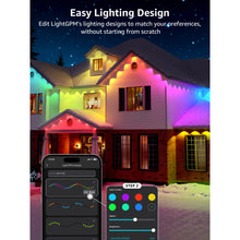 Lepro E1 AI fastmonteret udendørsbelysning, 30 m, RGB+CCT, IP65, med app-styring, monteret på husfacaden.