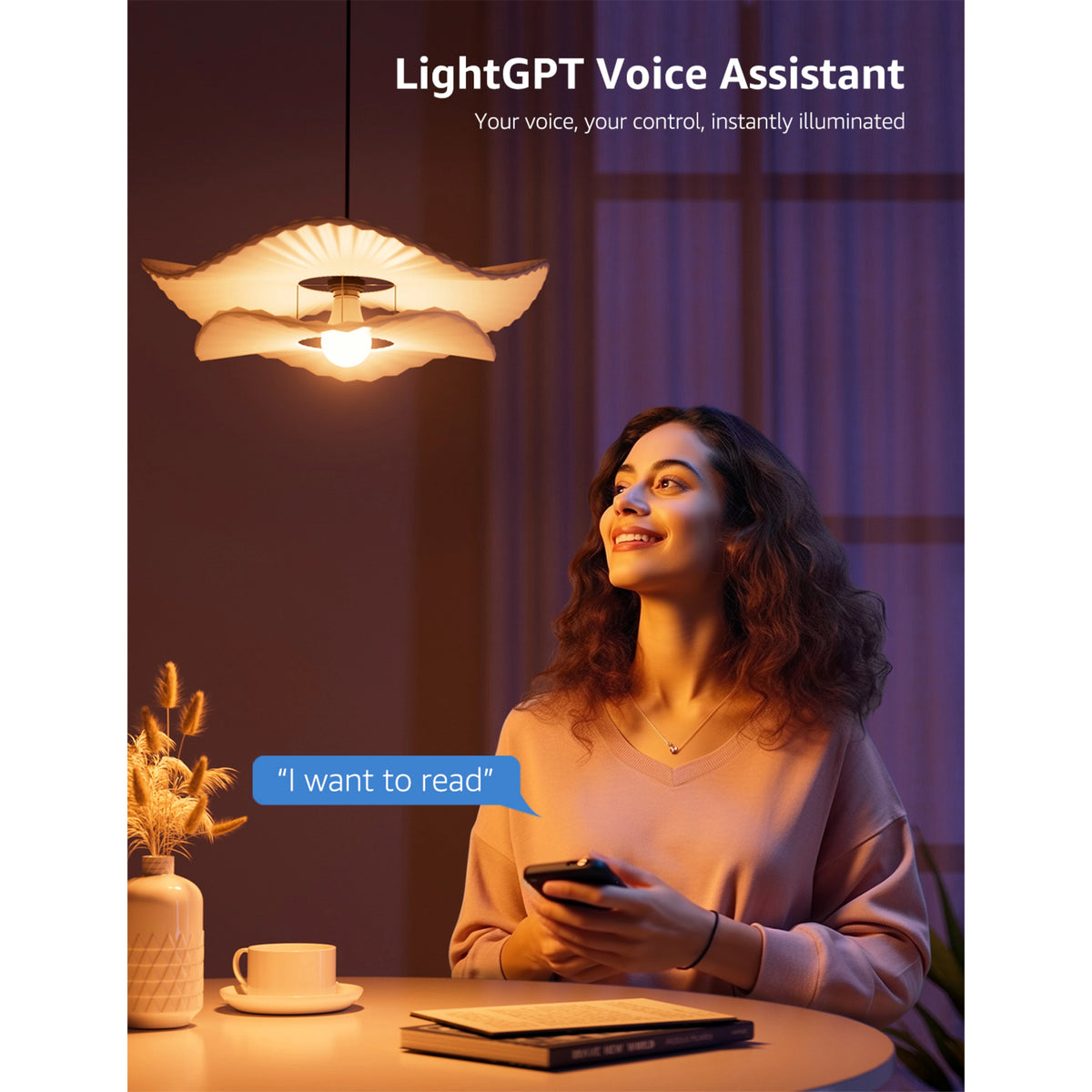 Lepro B1 AI smart LED-pære E27 806 lm RGB med smartphone og LightGPT Voice Assistant – tekst.