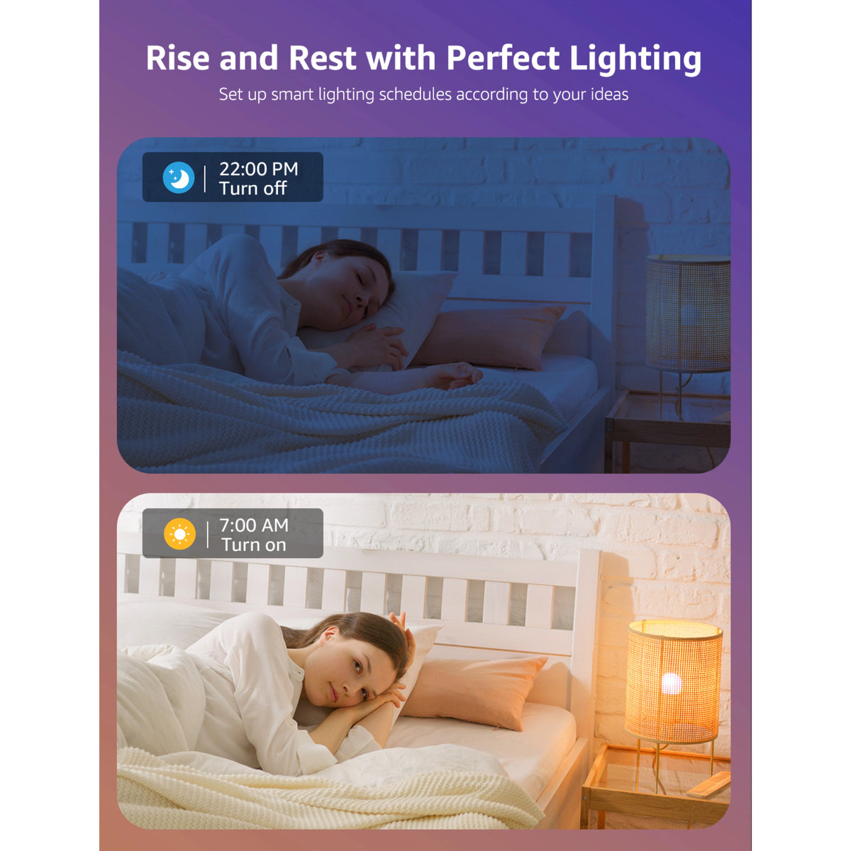 Lepro B1 AI smart LED-pære E27, 806 lm, RGB, 1 stk. i sengelampen, når man vågner.