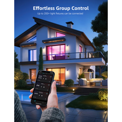 Smartphone med app til styring af Lepro B1 smart LED-pære E27, 806 lm, RGB, 2-pak til husfacade med belysning.