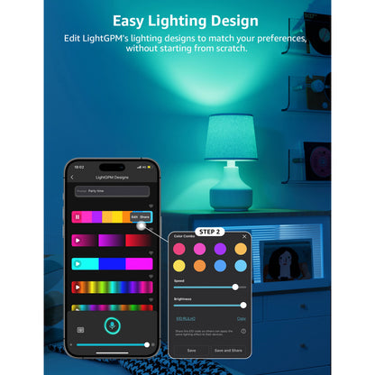 Smartphone-app til Lepro BC1 smart LED-pære E14 RGB (4-pak) med indstillinger for farve, lysstyrke og lyseffekter.