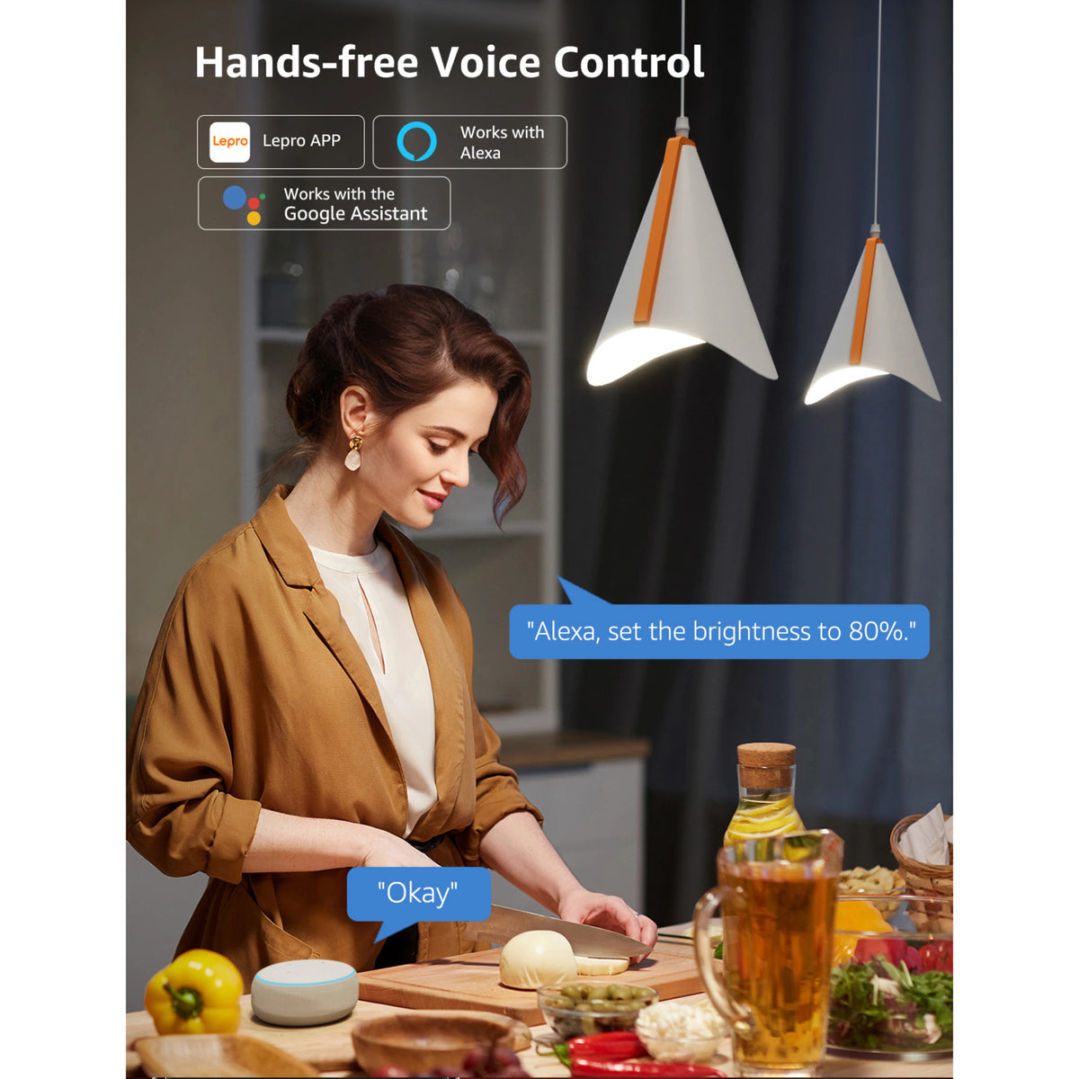 Lepro BP1 smart LED-pære E14 RGB, 2-pak med ikoner til app- og stemmestyring.