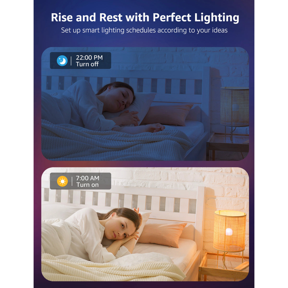 Lepro BP1 AI smart LED-pære E14 RGB, 2-pak, til værelser med sovende personer, automatisk tænd/sluk kl. 22.00 og 07.00.