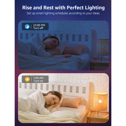 Lepro BP1 AI smart LED-pære E14 RGB, 2-pak, til værelser med sovende personer, automatisk tænd/sluk kl. 22.00 og 07.00.