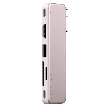 Satechi USB-C Snap Hub Neo Rouge med seks porte: HDMI, USB-A, SD og microSD til MacBook Neo.
