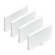 Fire TP-Link Tapo RVA521 vaskbare HEPA-filtre til Tapo RV20/RV30 i en 4-pak, opstillet på række.