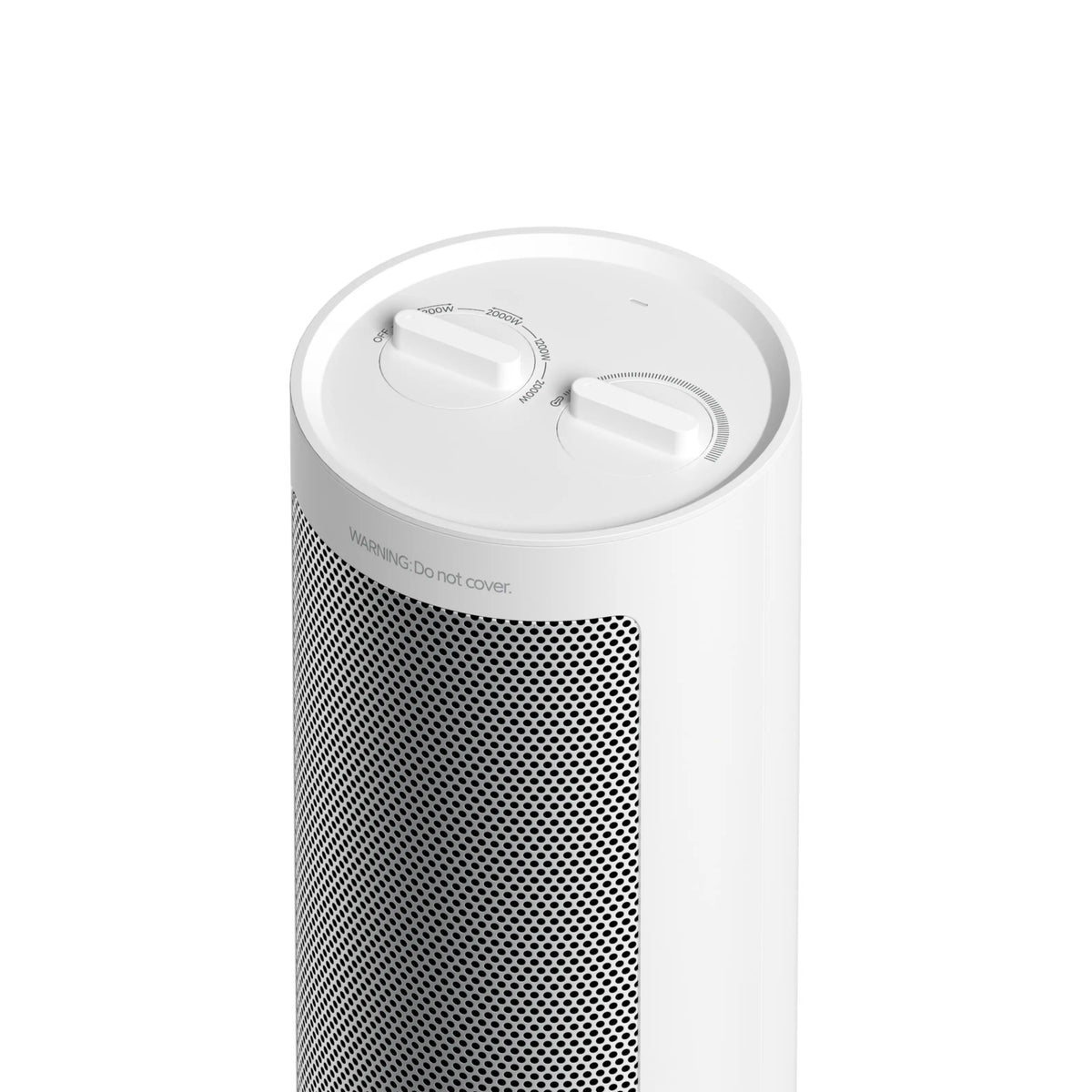 Xiaomi varmeblæser EU PTC-varmeblæseren, hvid, 2000 W, to drejeknapper på toppen, front i net, tekst: Må ikke dækkes til.
