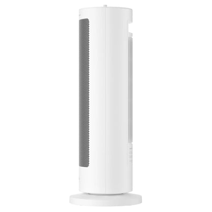 Xiaomi Fan Heater EU PTC-varmeblæser, 2000 W, hvid, cylinderformet med lodret sort luftudgang på rund fod, set fra siden.