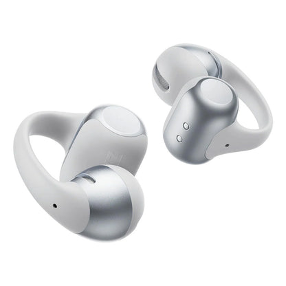 Shokz OpenDots 2 – grå open-ear-hovedtelefoner med klips, ergonomiske bøjler, indikatorlys og DirectPitch-teknologi.