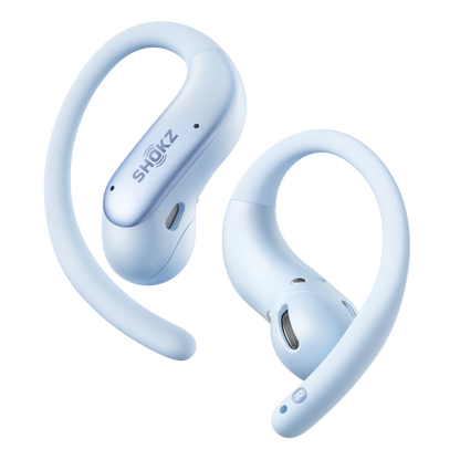 SHOKZ OpenFit Air 2 åbne øretelefoner, blå, med ørekrog, trådløse.