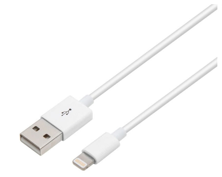 USB-A til Lightning-kabel, MFi-certificeret, 2 meter, hvid, kompatibel med iPhone og Apple-enheder.