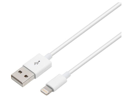USB-A til Lightning-kabel, MFi-certificeret, 2 meter, hvid, kompatibel med iPhone og Apple-enheder.