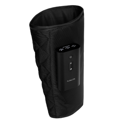 Sort Flowlife Flowpression Calf – læg-kompressionsmassage med lufttryk og kontrolpanel med lys til varme og massage.