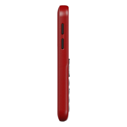 Doro Leva E11 knaptelefon i rødt, set fra siden med to synlige sorte knapper og et slankt design.