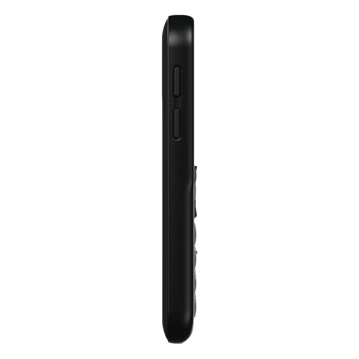 Doro Leva E11 knaptelefon, sort, med skærm på siden og to sideknapper samt let buet kant.