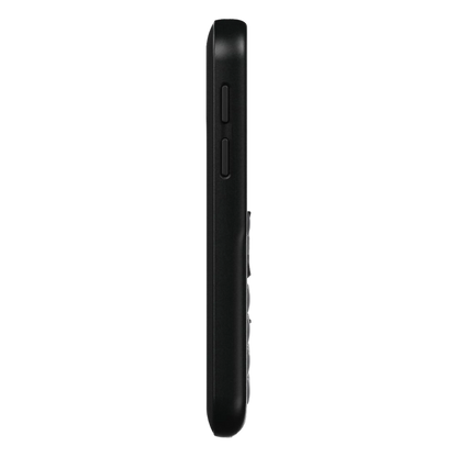 Doro Leva E11 knaptelefon, sort, med skærm på siden og to sideknapper samt let buet kant.