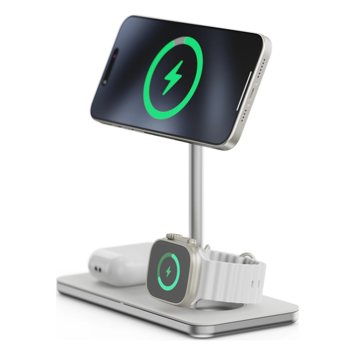 Linq 3-i-1 Qi2 trådløs opladestation til smartphone, Apple Watch og trådløse øretelefoner.