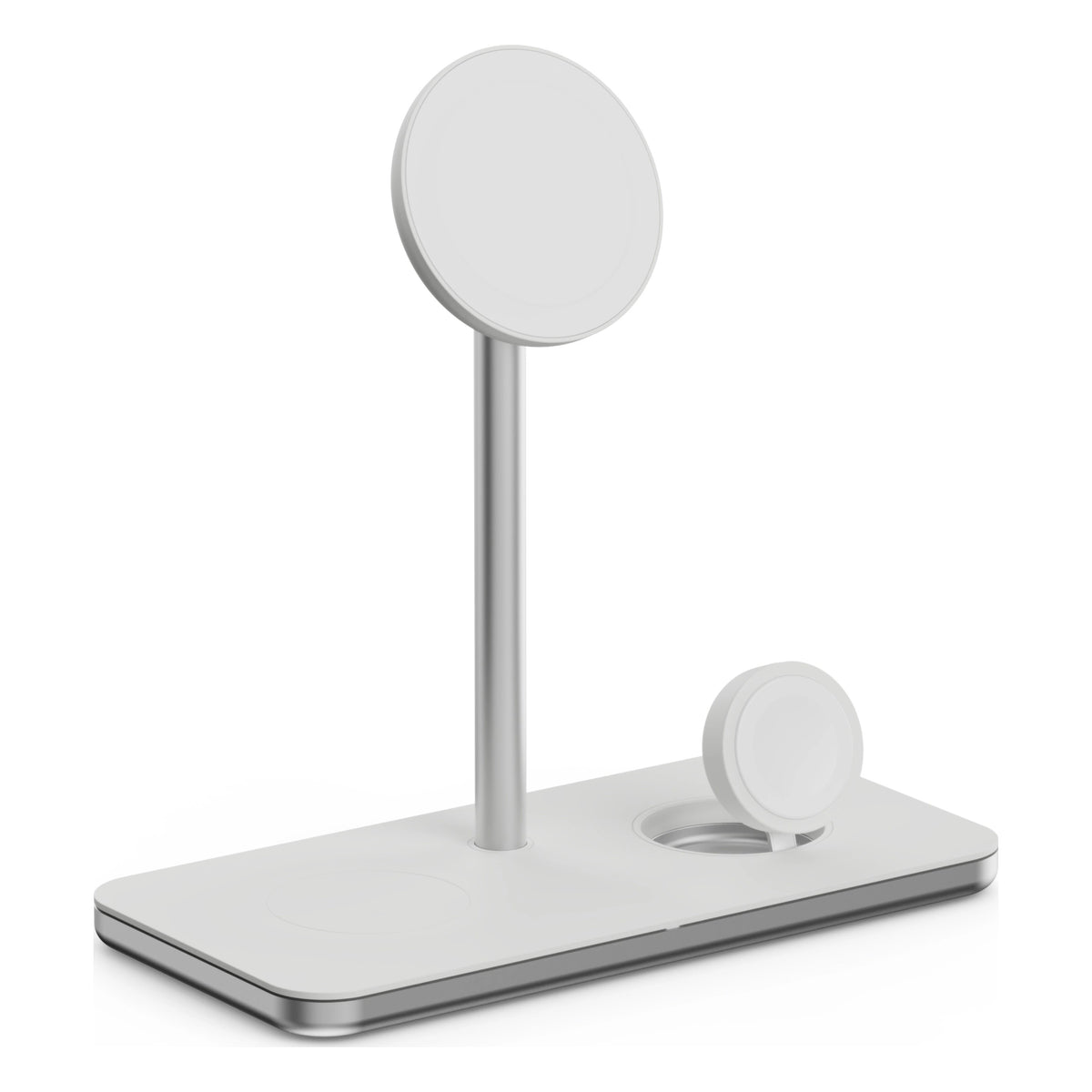 Linq 3-i-1 Qi2 trådløs opladningsholder med lodret telefonholder, uroplader og Qi2-oplader i foden.