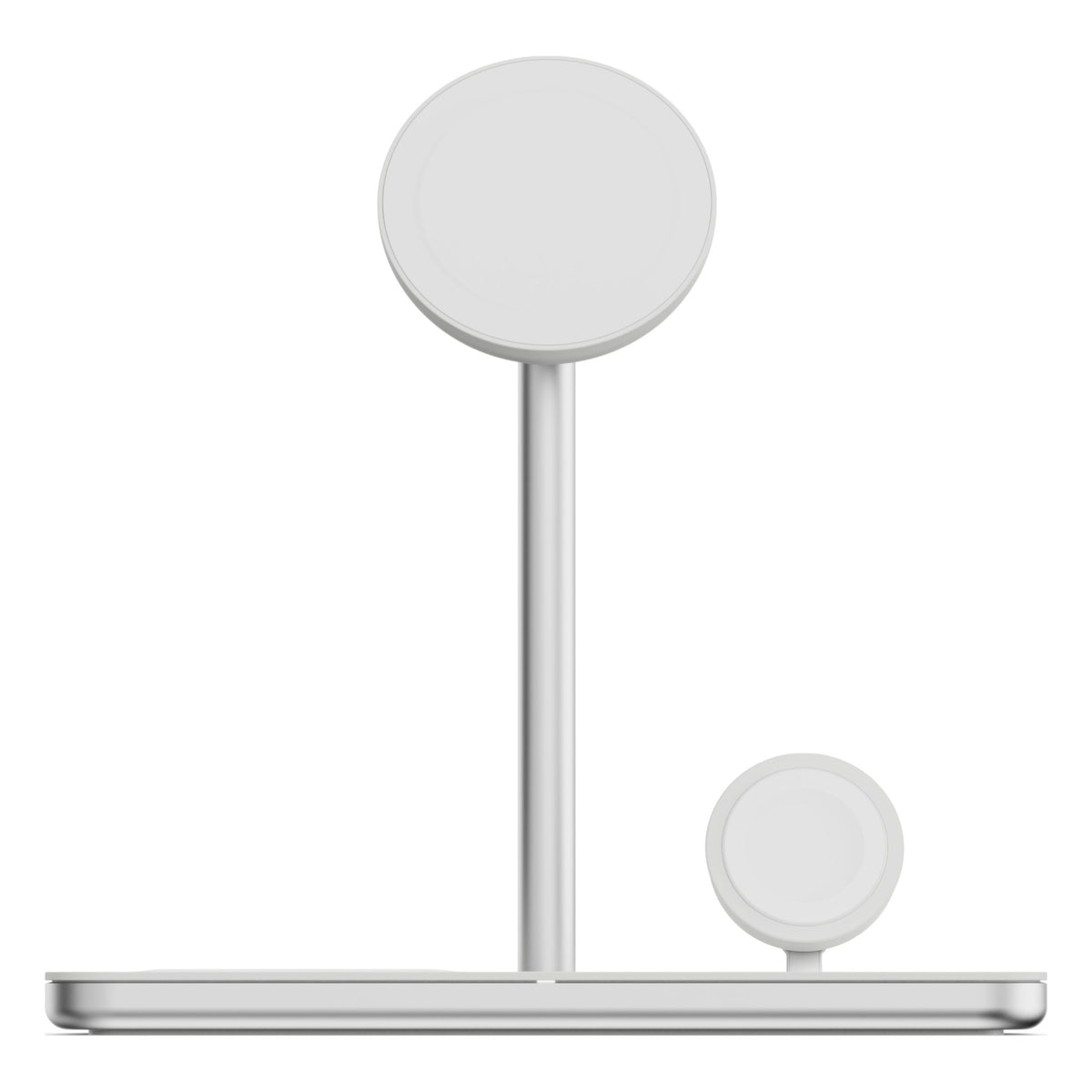 Linq 3-i-1 Qi2 trådløs opladningsholder til iPhone, Apple Watch og AirPods med base og to magnetiske opladningsenheder.