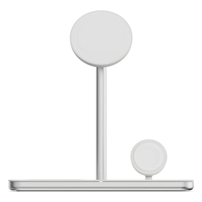 Linq 3-i-1 Qi2 trådløs opladningsholder til iPhone, Apple Watch og AirPods med base og to magnetiske opladningsenheder.
