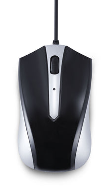 Plexgear E5 mellemstor computermus sort og sølv, USB, scrollhjul, indikatorlys og optisk sensorsæt fra ovn.