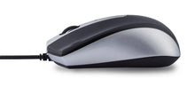 E5 sort mellemstor computermus med optisk sensor og USB-tilslutning set fra siden.