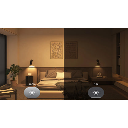 Philips Hue White and Color Ambiance-startpakke med 3 stk. GU10-pærer og Bridge, væglamper ved 100  og 2  lysstyrke i soveværelset.