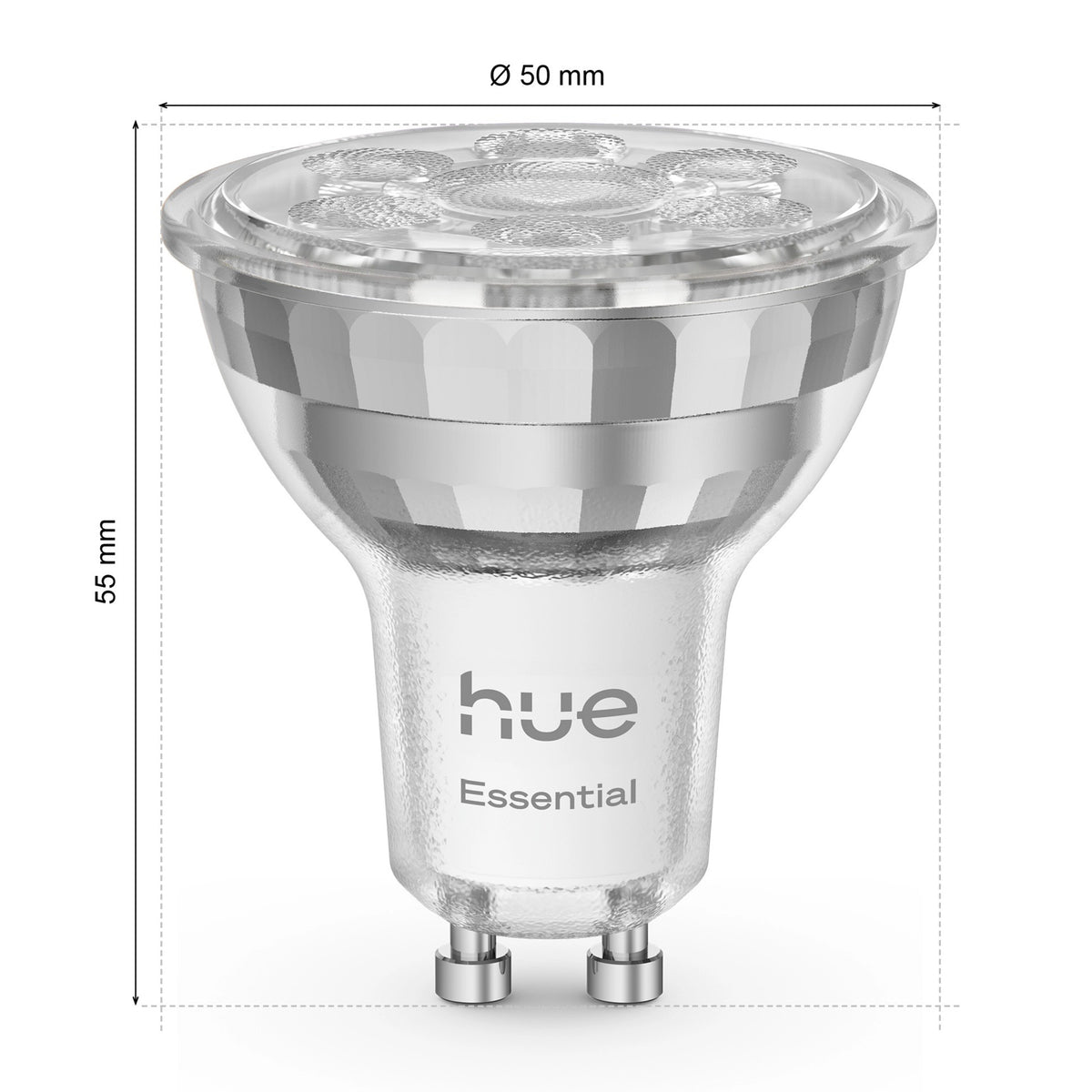 Philips Hue White and Color Ambiance GU10 LED-spot, 50 mm i diameter, 55 mm høj, kompatibel med smartbelysning.