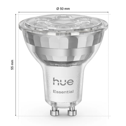 Philips Hue White and Color Ambiance GU10 LED-spot, 50 mm i diameter, 55 mm høj, kompatibel med smartbelysning.